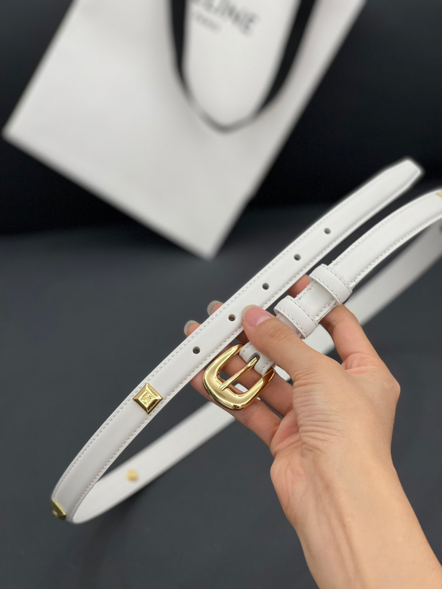 Alternative view of CELINE White Studded Gold Belt