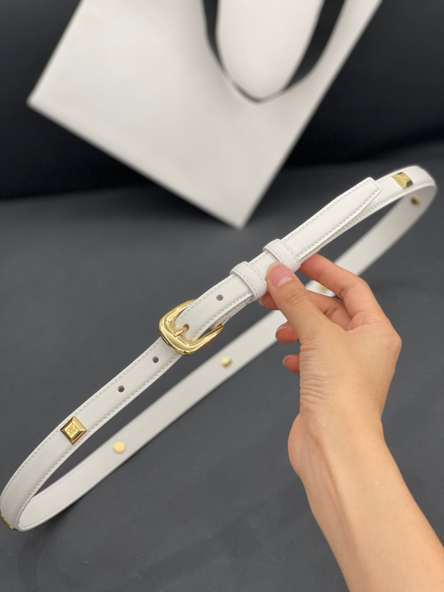 CELINE White Studded Gold Belt - Image 3