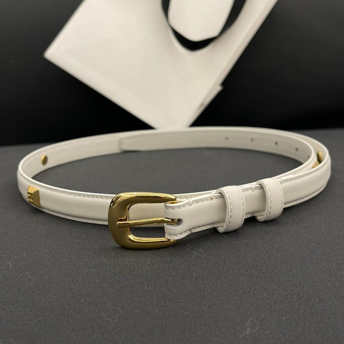 CELINE White Studded Gold Belt