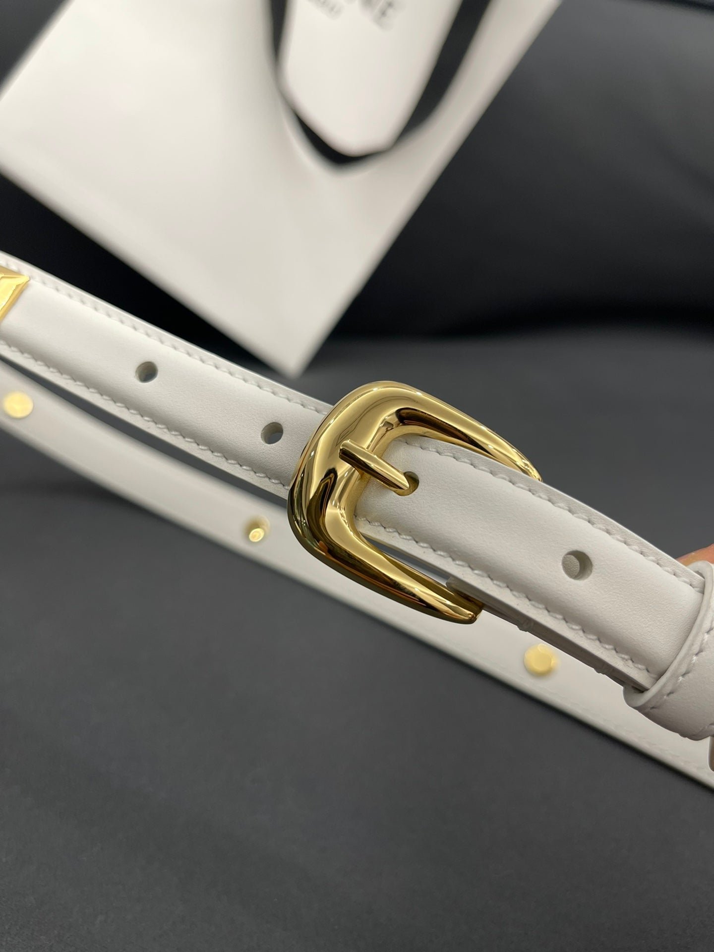 CELINE White Studded Gold Belt - Image 5
