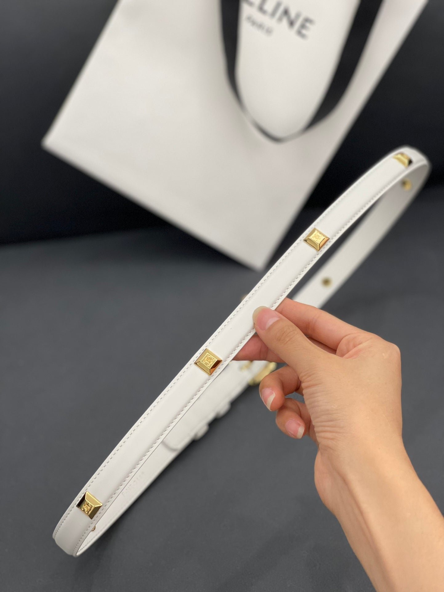 CELINE White Studded Gold Belt - Image 8