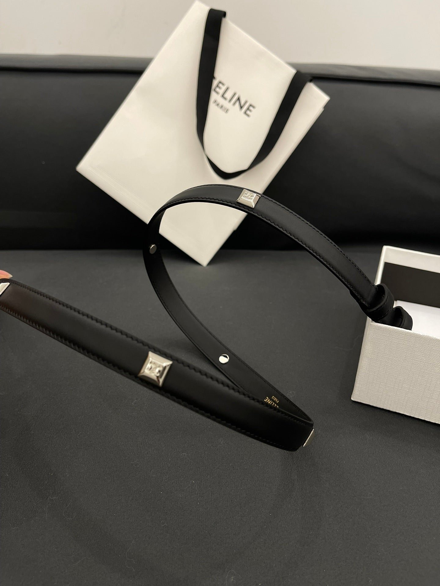 CELINE Black Studded Silver Belt - Image 5
