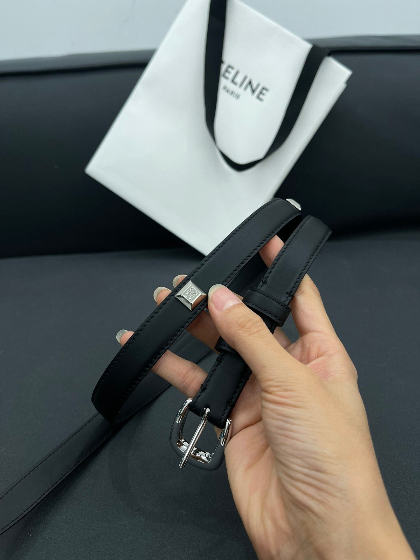 CELINE Black Studded Silver Belt - Image 7