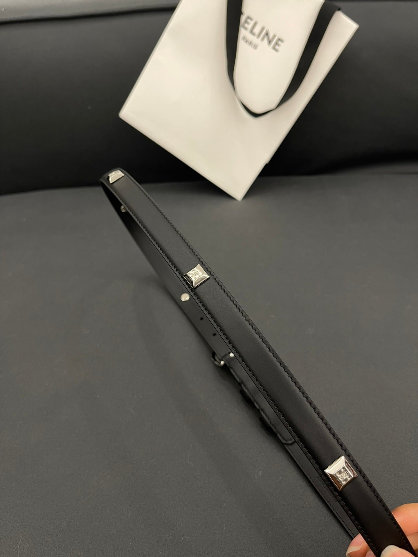CELINE Black Studded Silver Belt - Image 9