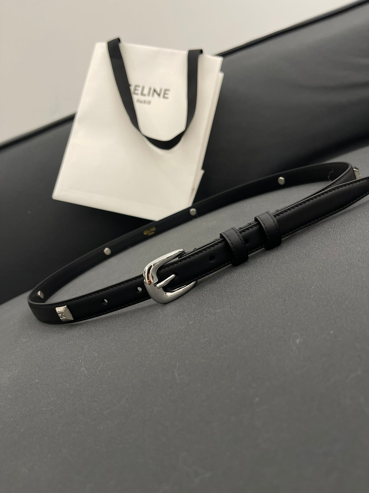 CELINE Black Studded Silver Belt - Image 3