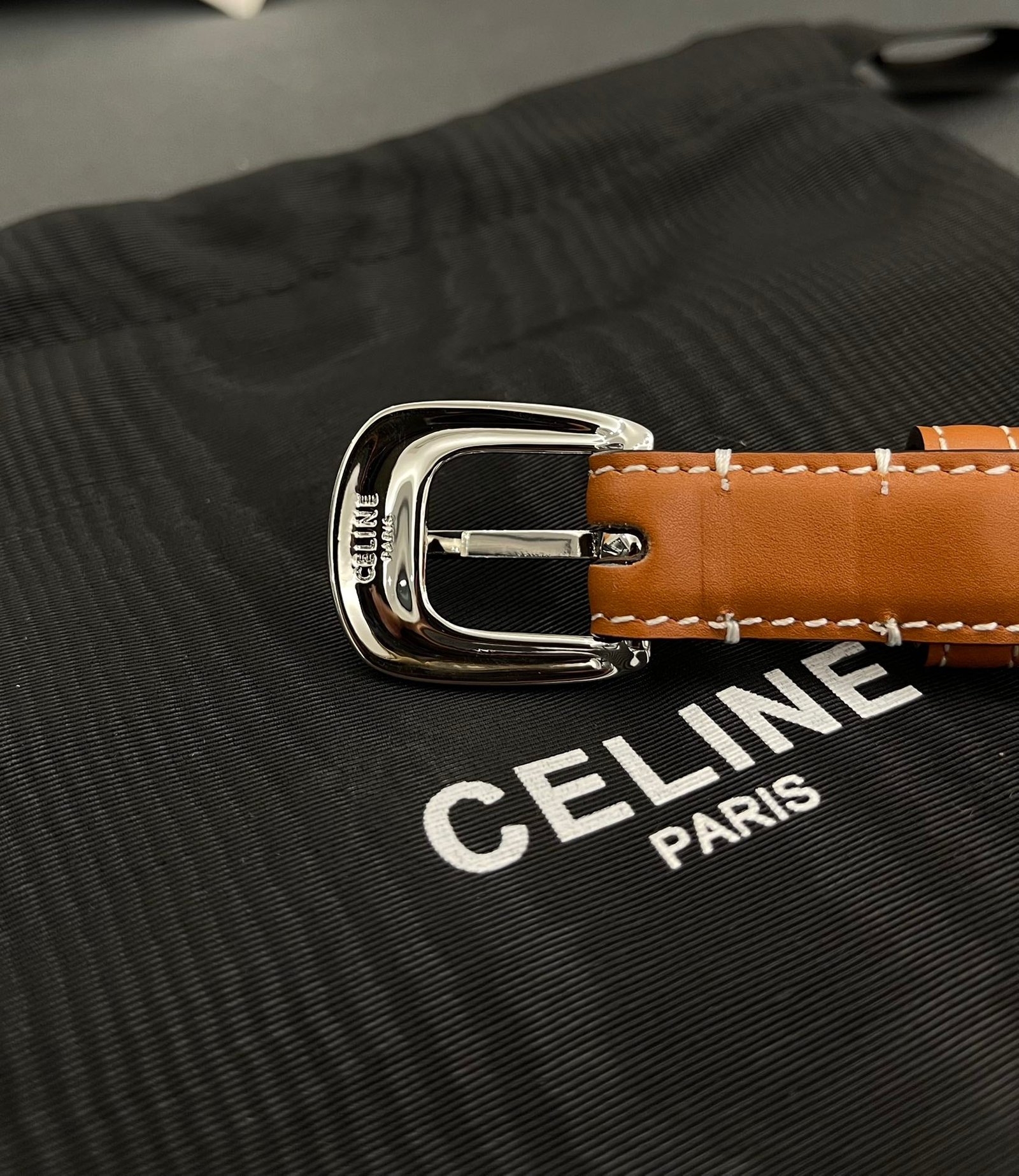 CELINE Tan Studded Silver Belt - Image 7