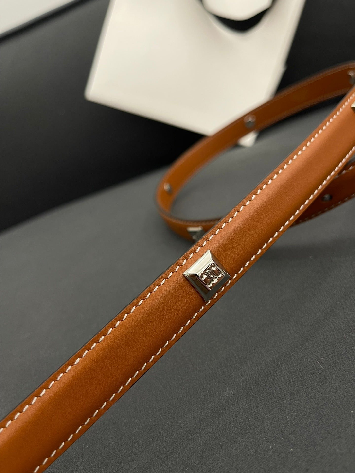 CELINE Tan Studded Silver Belt - Image 8