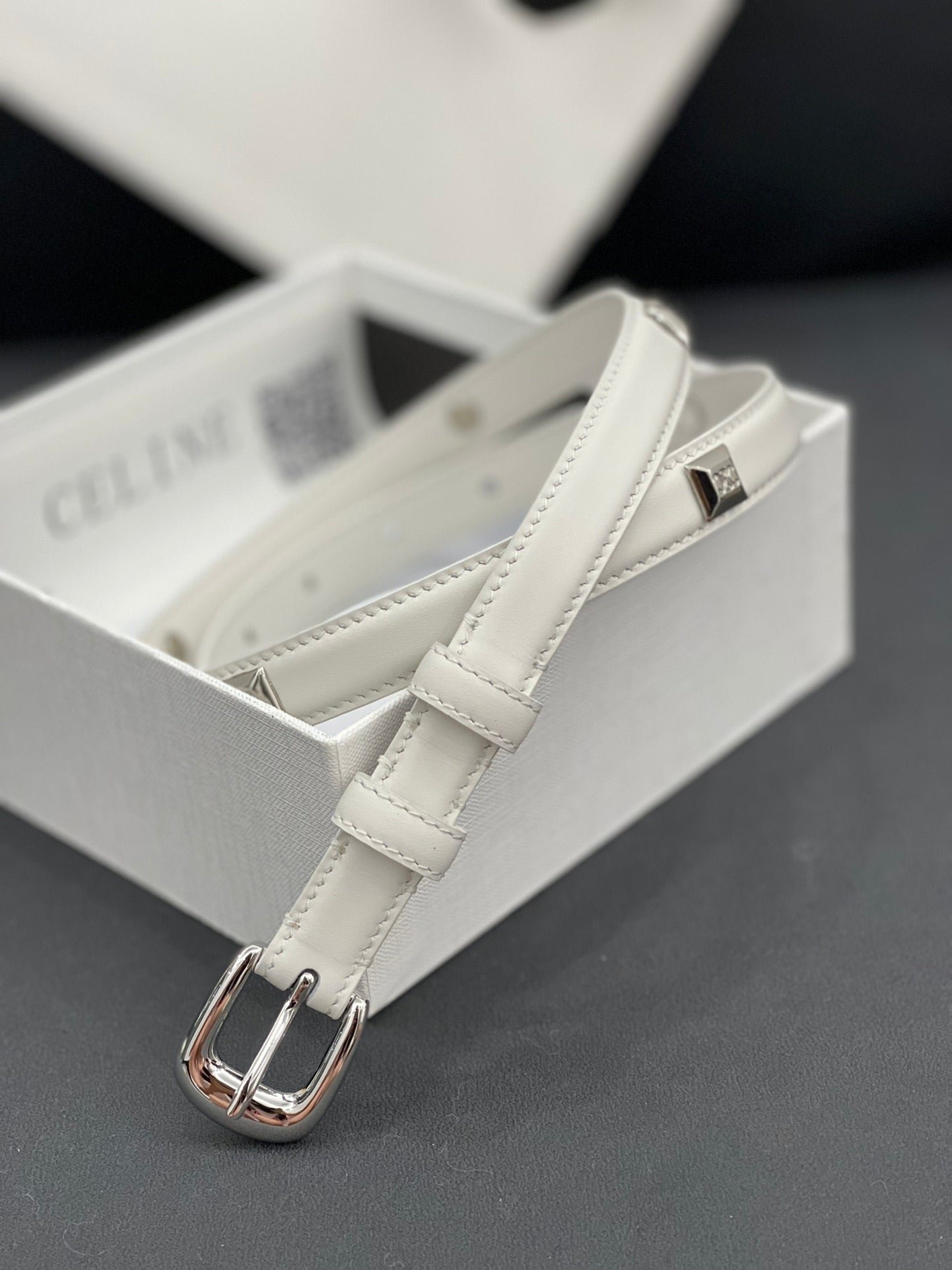 CELINE White Studded Silver Belt - Image 6