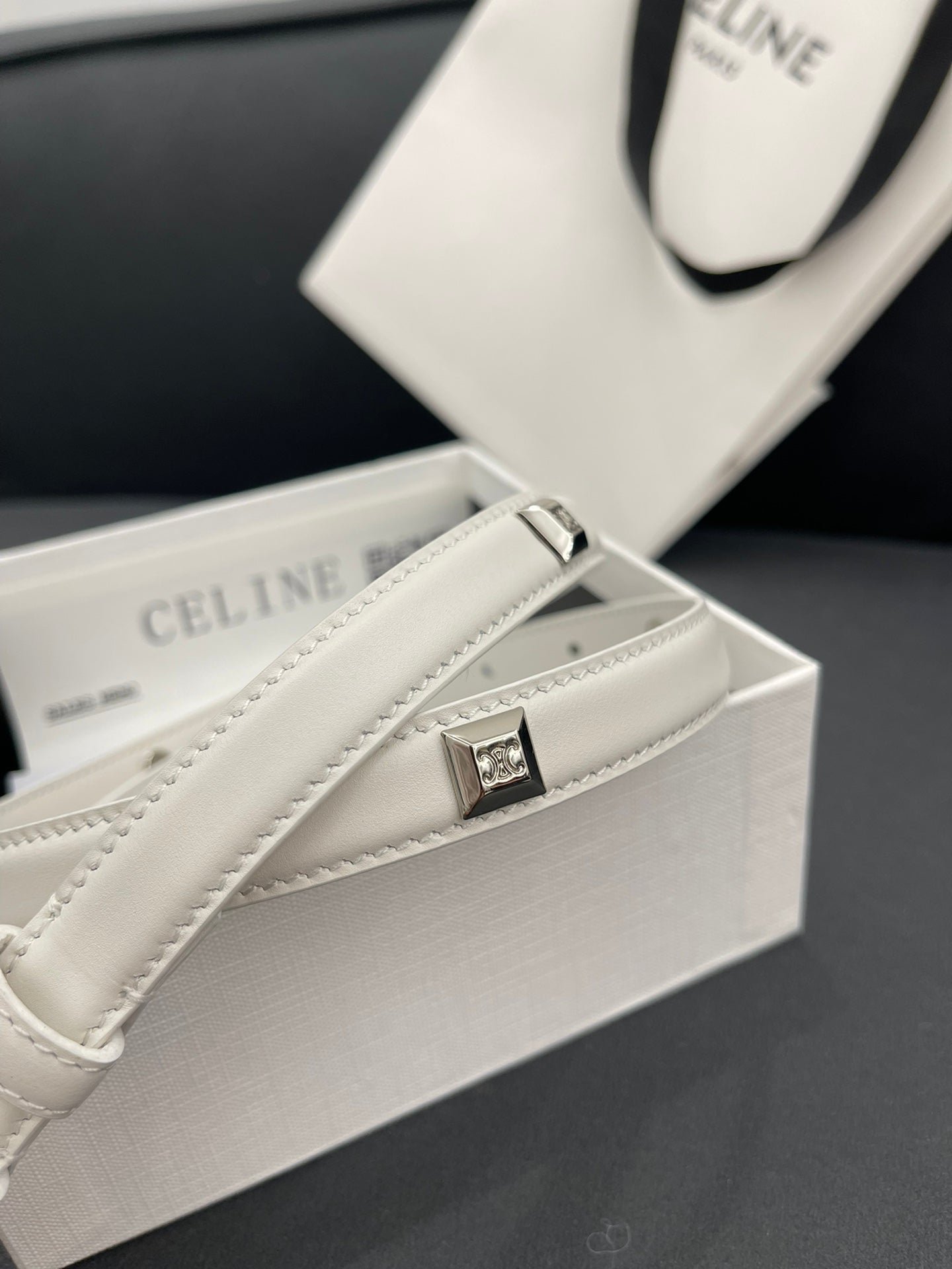 CELINE White Studded Silver Belt - Image 8