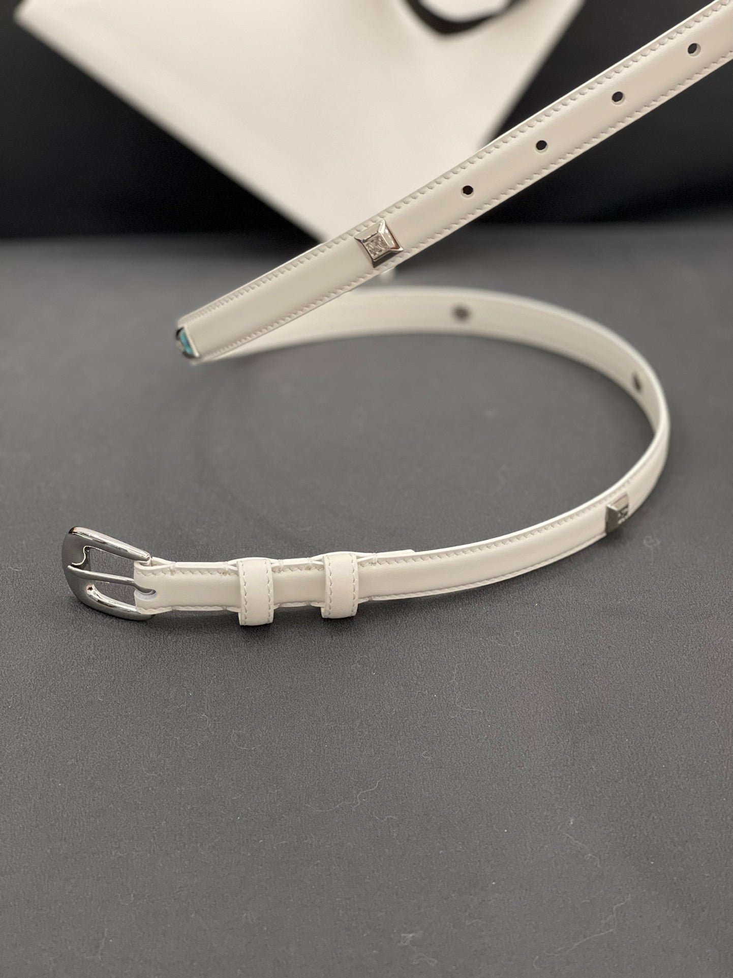 CELINE White Studded Silver Belt - Image 3