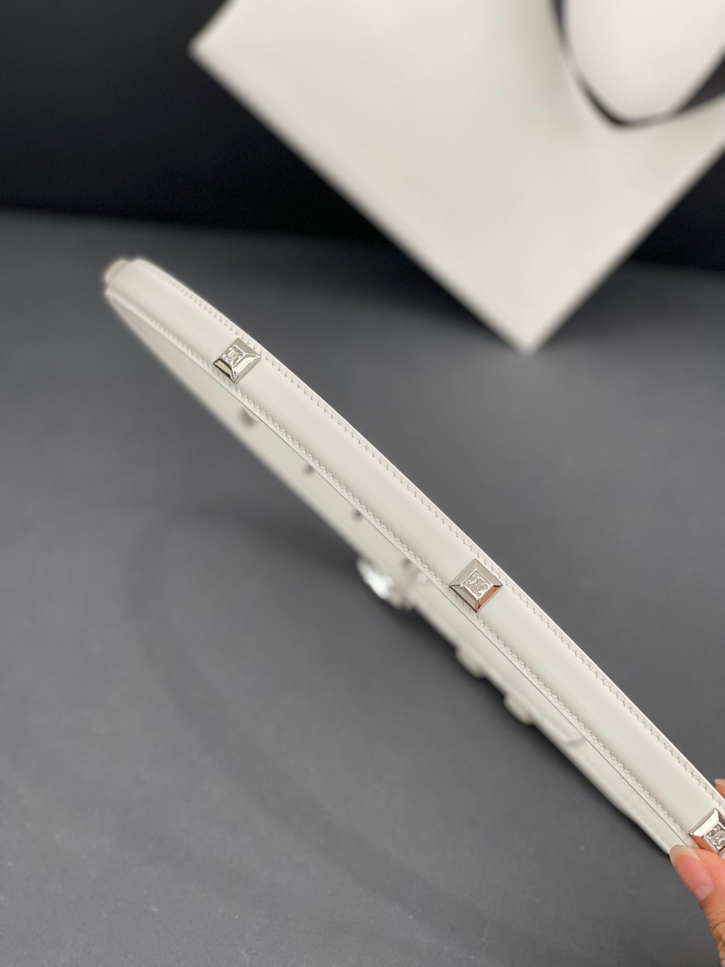 CELINE White Studded Silver Belt - Image 9