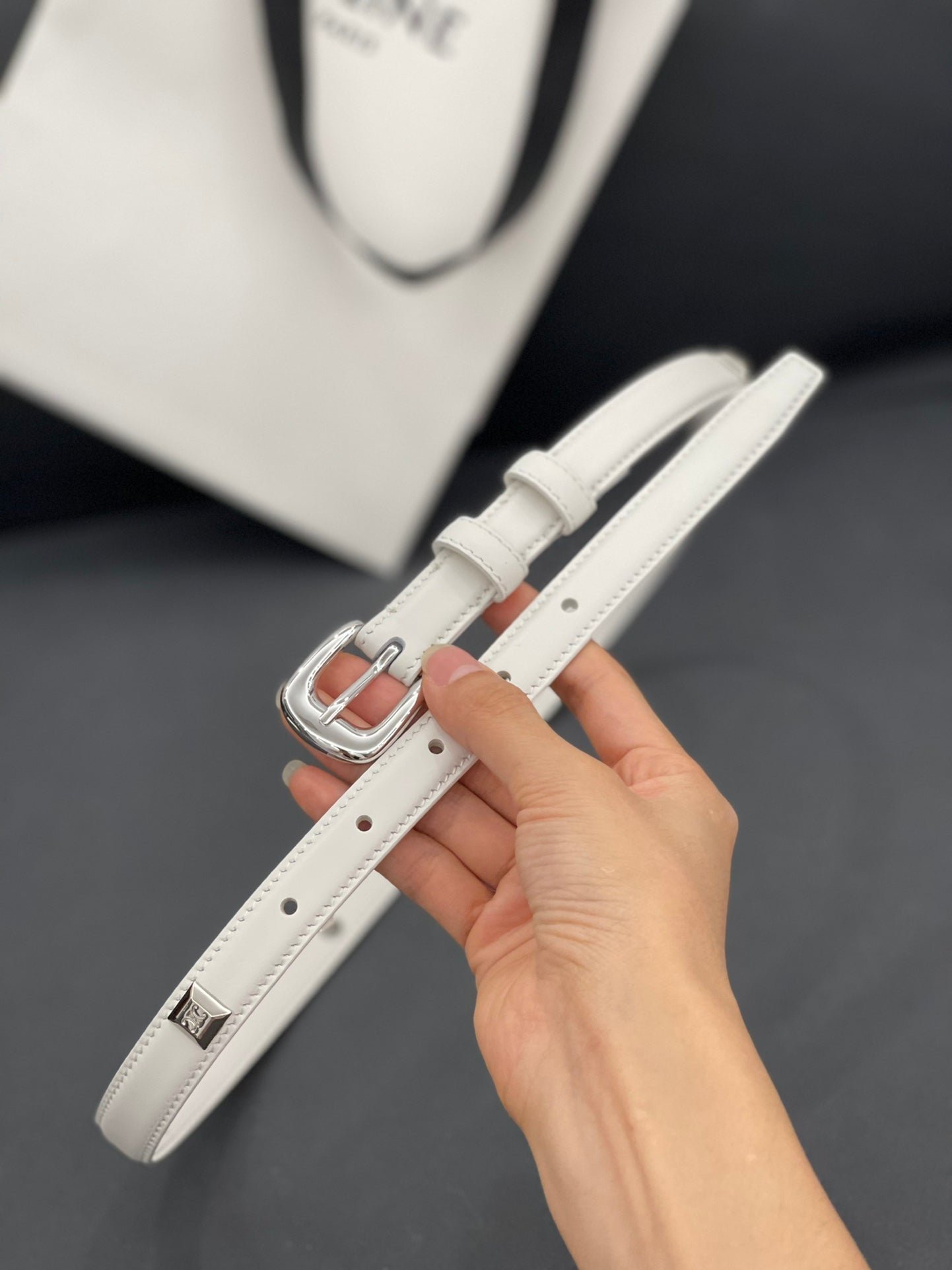 CELINE White Studded Silver Belt - Image 7