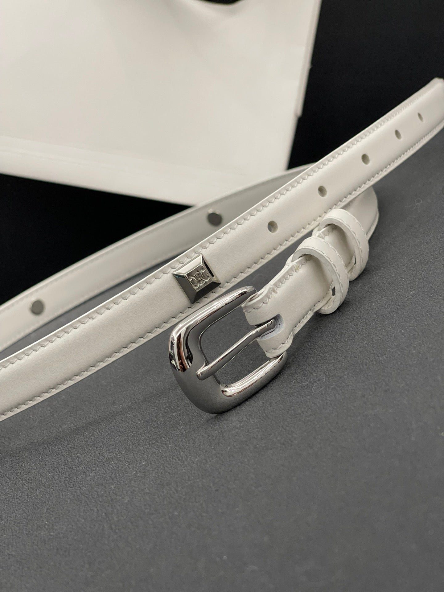 CELINE White Studded Silver Belt - Image 5