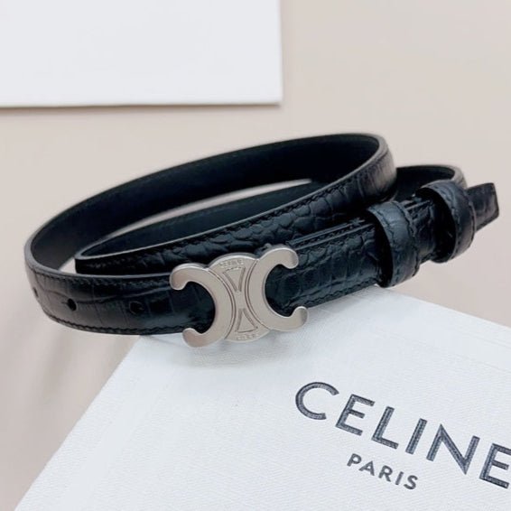 CELINE Black Croc Silver Belt