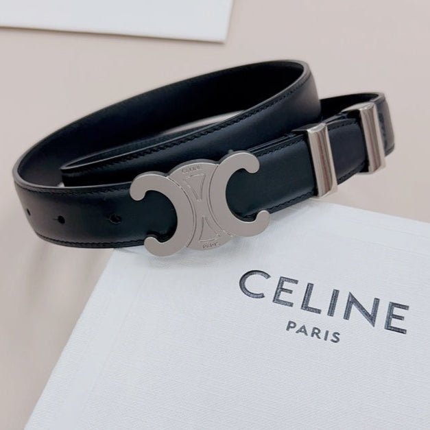 CELINE Black Smooth Silver Belt
