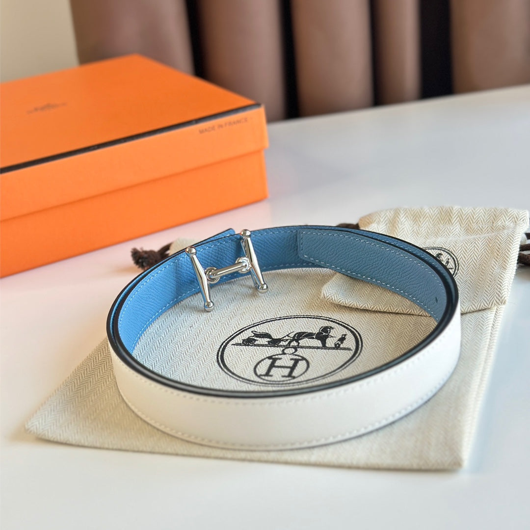 Alternative view of HM Silver Mors H buckle & Reversible 24 mm belt Blue White leather 125360