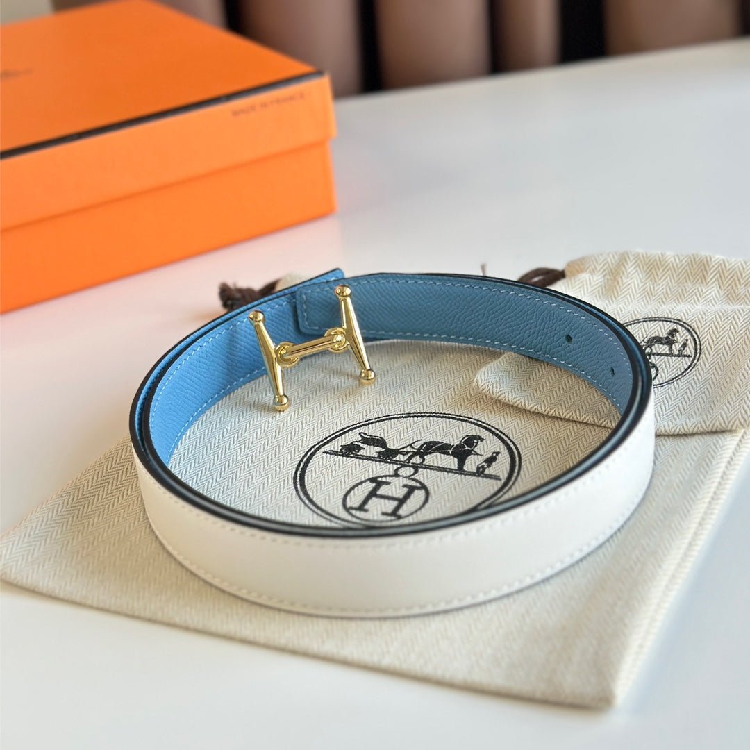 Alternative view of HM Gold Mors H buckle & Reversible 24 mm belt Blue White leather 125359