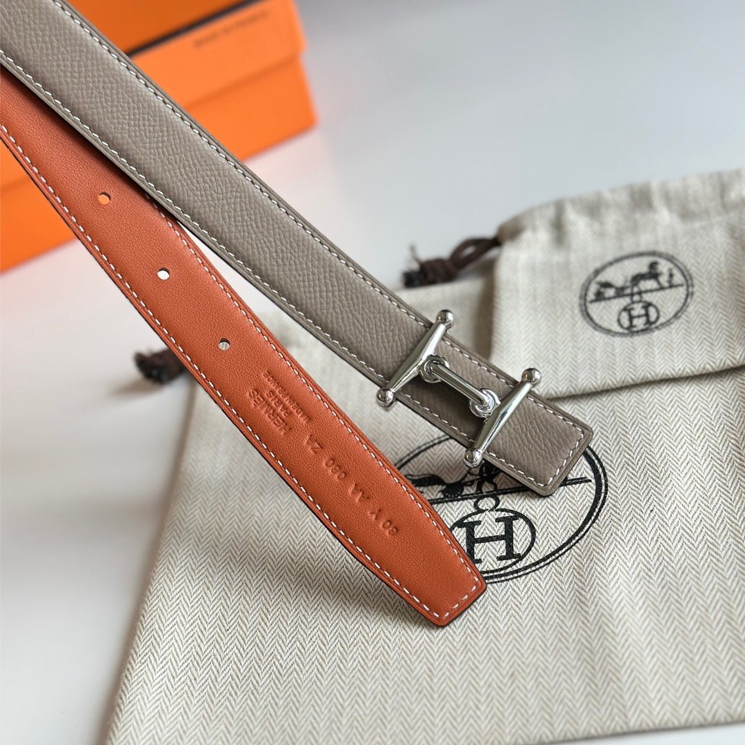 Alternative view of HM Silver Mors H buckle & Reversible 24 mm belt Orange Beige leather 125356