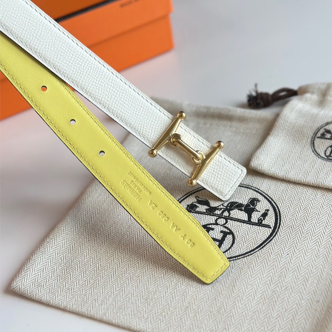 Alternative view of HM Gold Mors H buckle & Reversible 24 mm belt Yellow Beige leather 125368