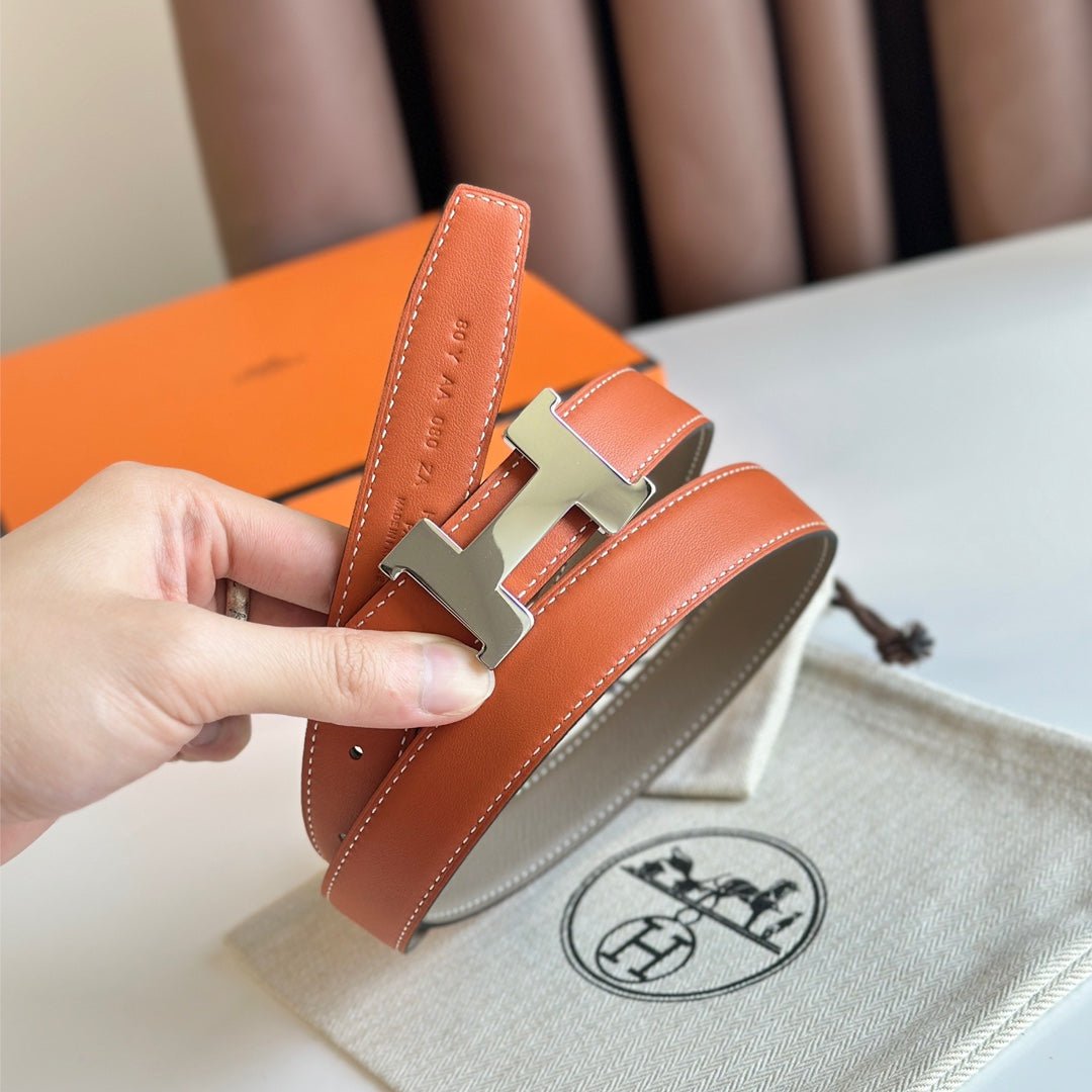 HERMES Orange Silver H Belt - Image 6