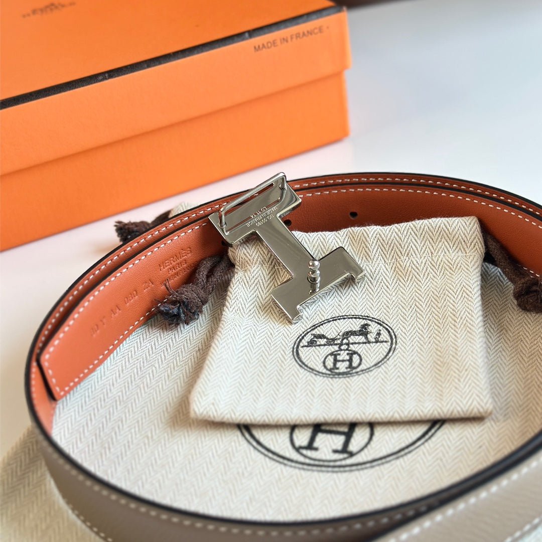 HERMES Orange Silver H Belt - Image 5