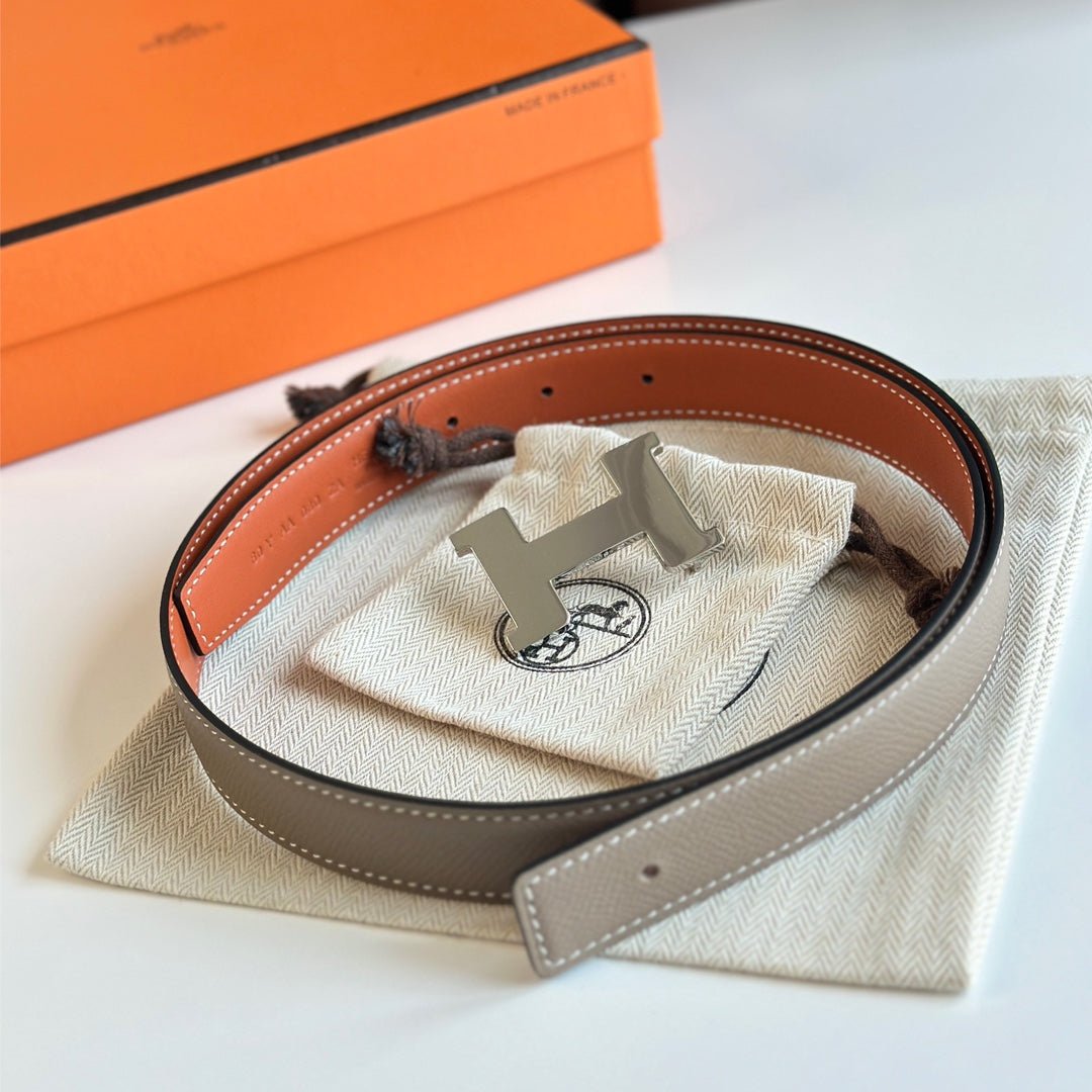 HERMES Orange Silver H Belt - Image 4