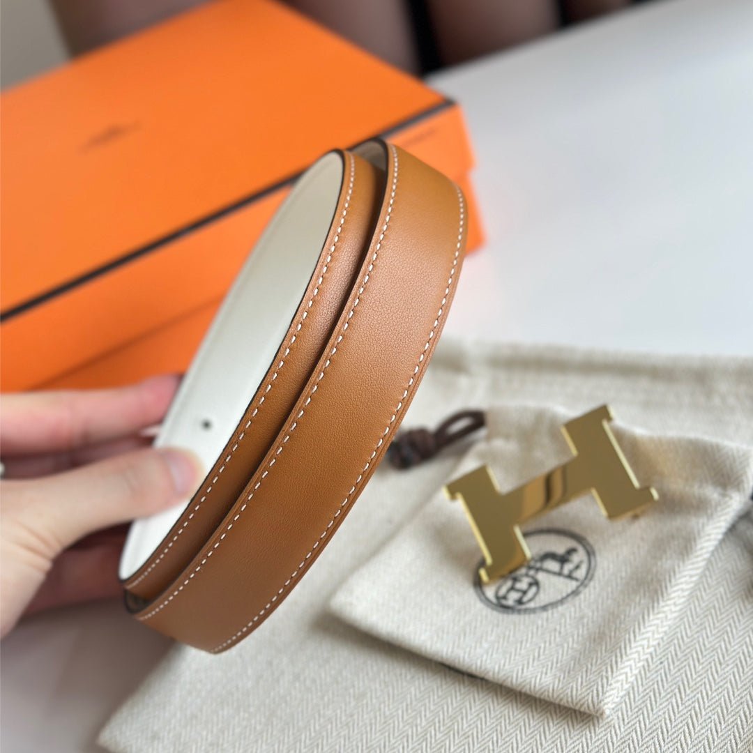 Alternative view of HM Gold Constance & Reverible Belt Brown White Leather 125376