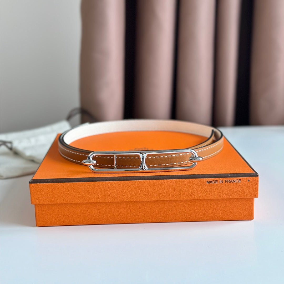 Alternative view of HM ROULIS BUCKLE & REVERSIBLE CINNAMON BROWN AND WHITE LEATHER STRAP 13MM SILVER HARDWARE