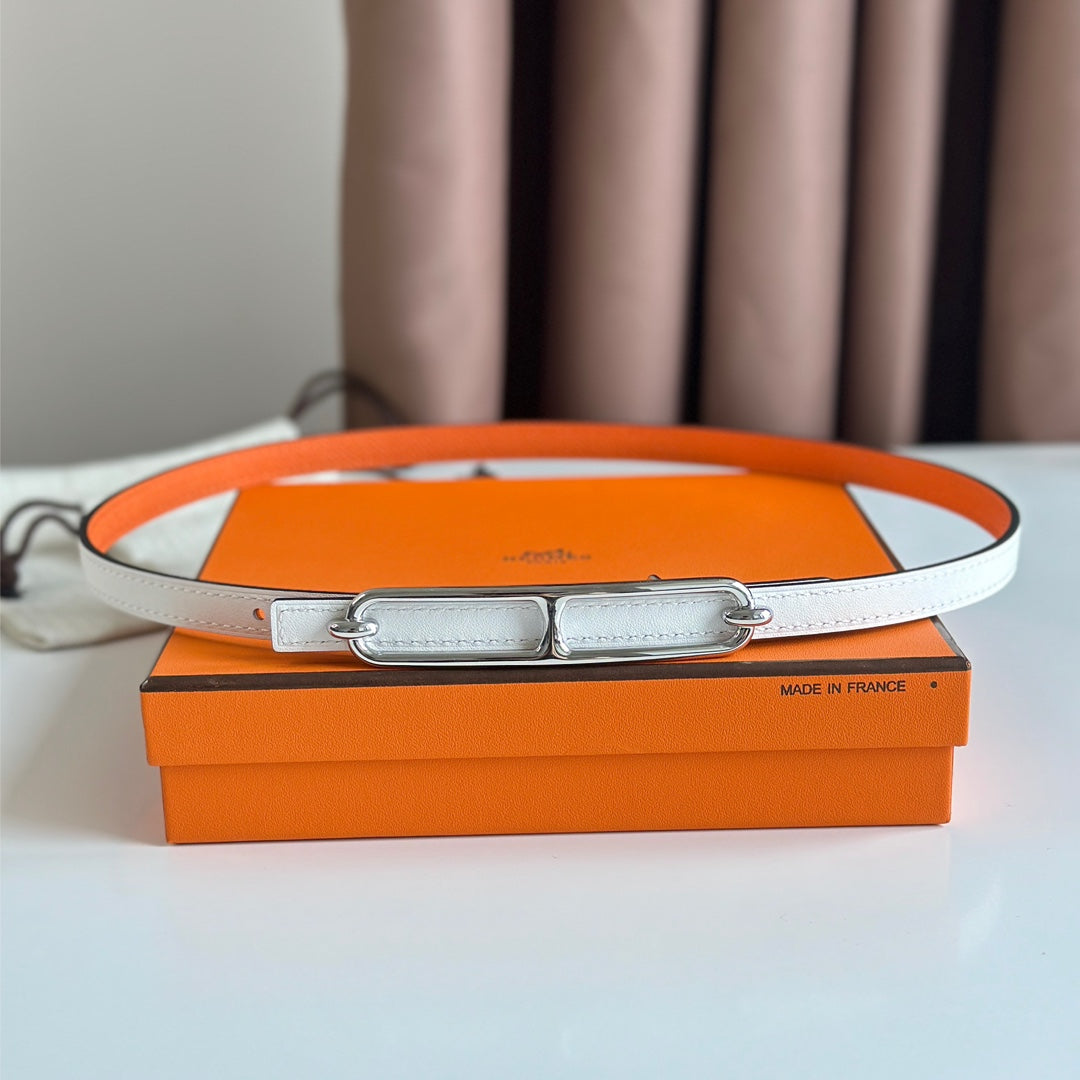 Alternative view of HM ROULIS BUCKLE & REVERSIBLE ORANGE AND WHITE LEATHER STRAP 13MM SILVER HARDWARE