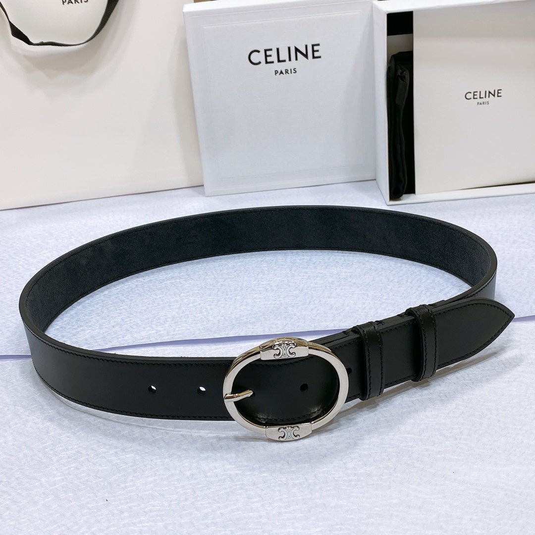 CELINE Tan Triomphe Gold Belt
