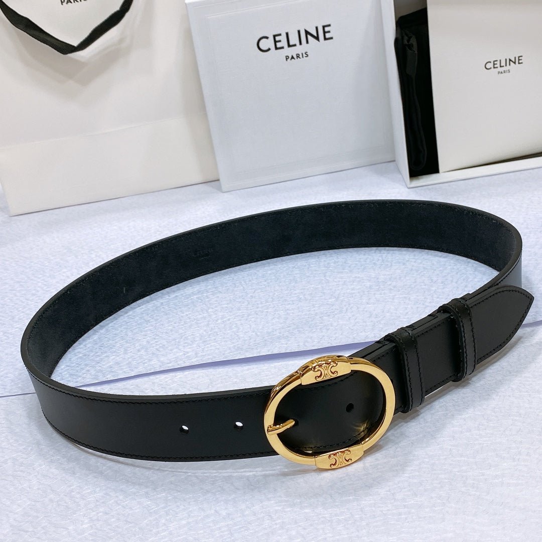 CELINE Black Triomphe Silver Belt
