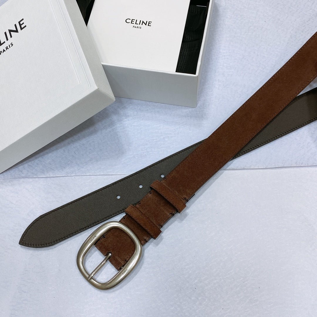 CELINE Brown Suede Silver Belt - Image 3