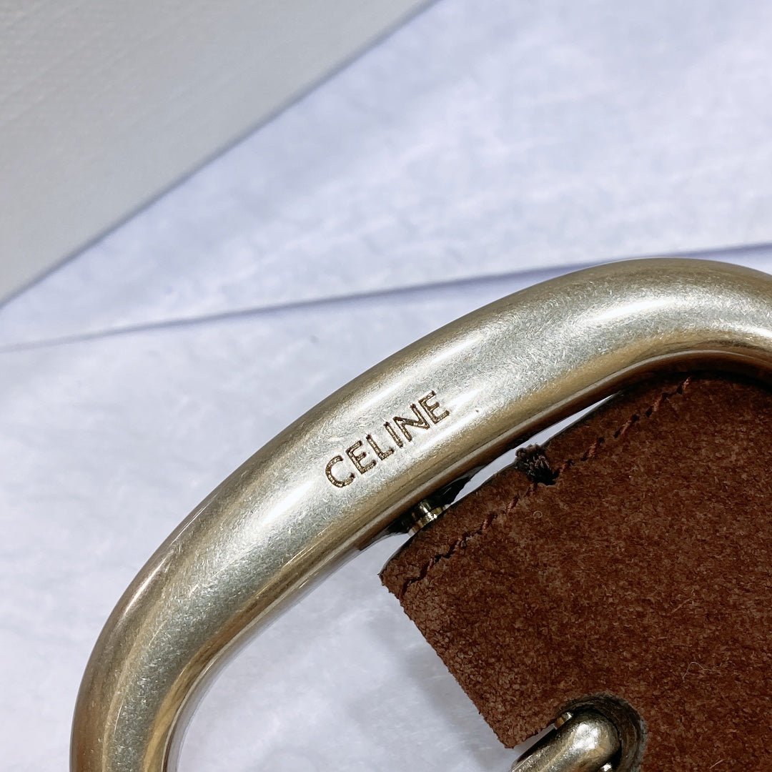 CELINE Brown Suede Silver Belt - Image 9
