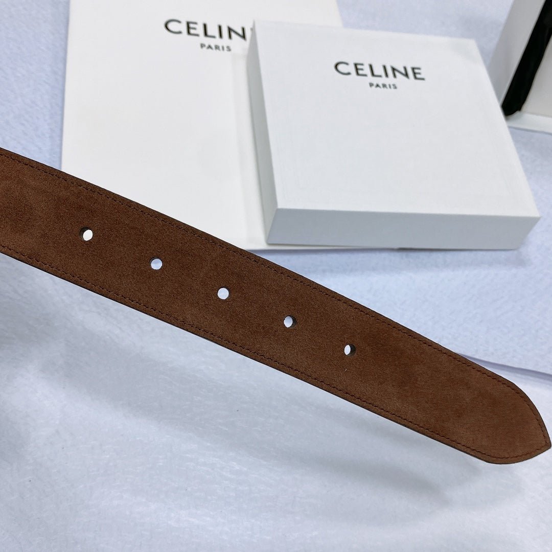 CELINE Brown Suede Silver Belt - Image 5