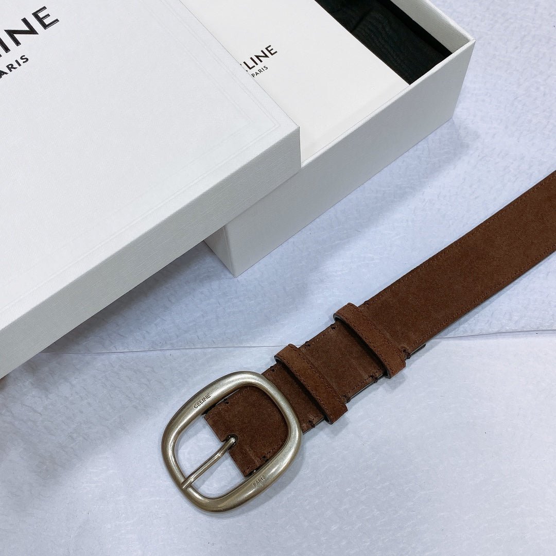 CELINE Brown Suede Silver Belt - Image 4