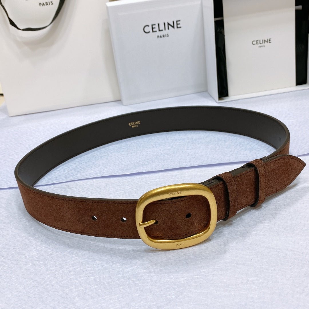 CELINE Brown Suede Gold Belt