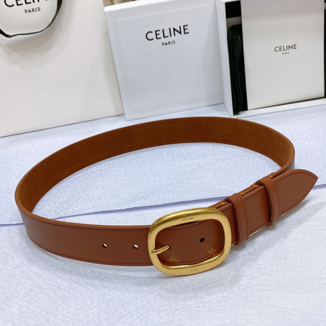 CELINE Tan Gold Buckle Belt