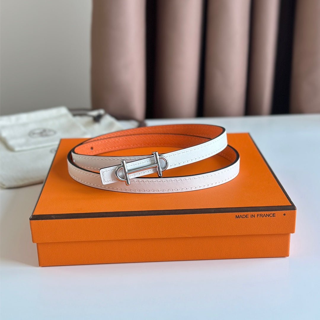Alternative view of HM GAMMA BUCKLE & REVERSIBLE WHITE AND ORANGE LEATHER STRAP 13MM SILVER HARDWARE
