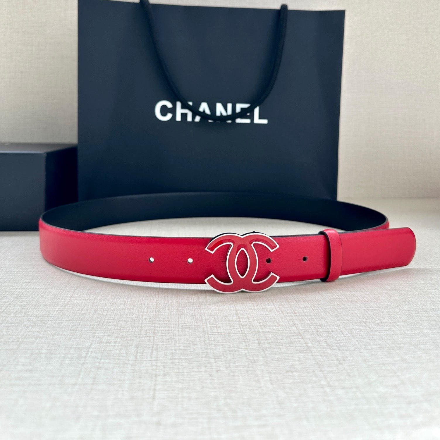 Chanel Red Enamel Logo Belt