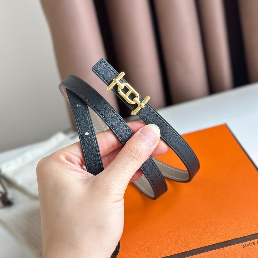 HERMES Black Gold Thin Belt - Image 6