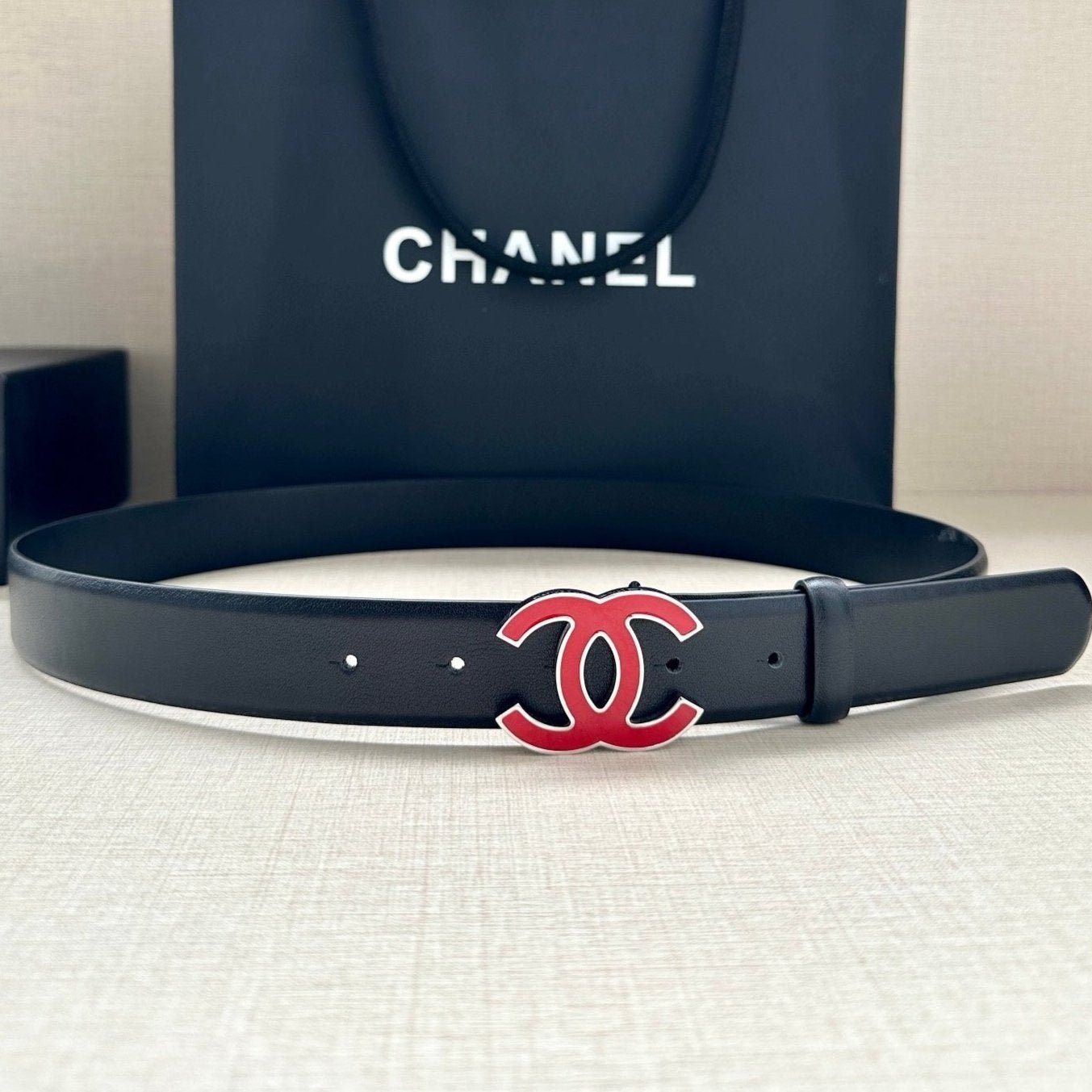 Chanel Black Red Enamel CC Belt