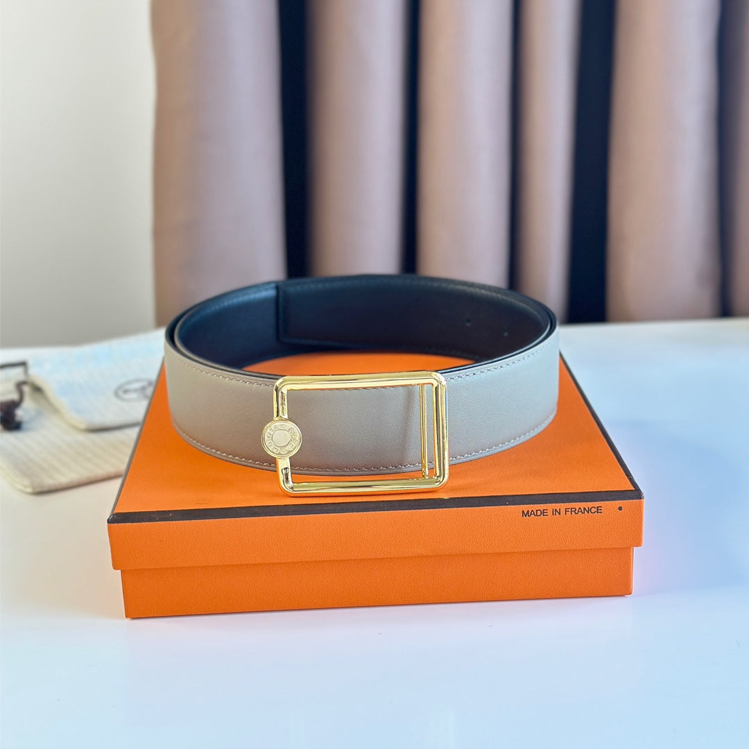 Alternative view of TUBE H BELT BUCKLE & REVERSIBLE KHAKI BROWN AND BLACK LEATHER STRAP 38MM GOLD HARDWARE