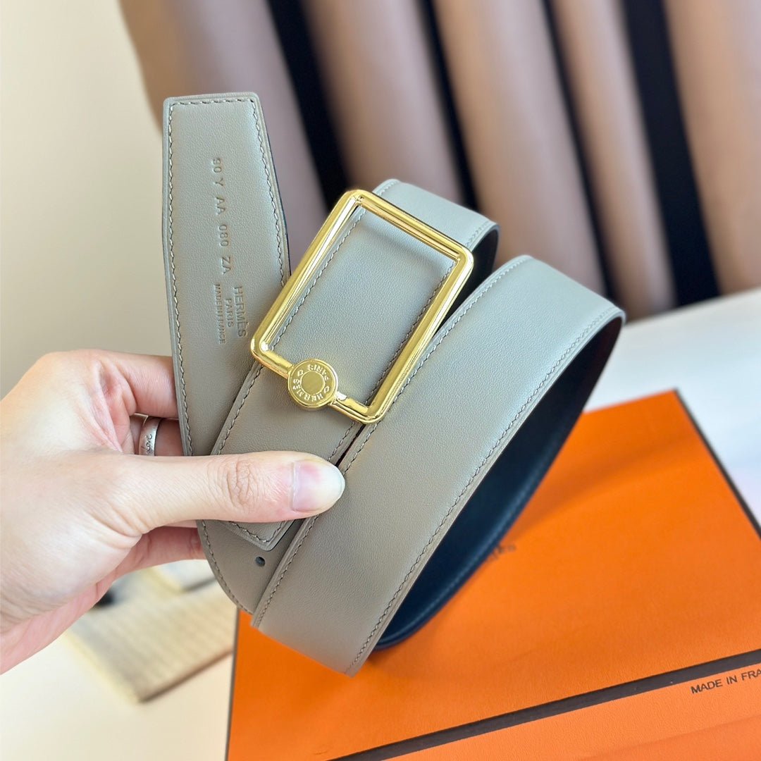 TUBE H BELT BUCKLE & REVERSIBLE KHAKI BROWN AND BLACK LEATHER STRAP 38MM GOLD HARDWARE - Image 5