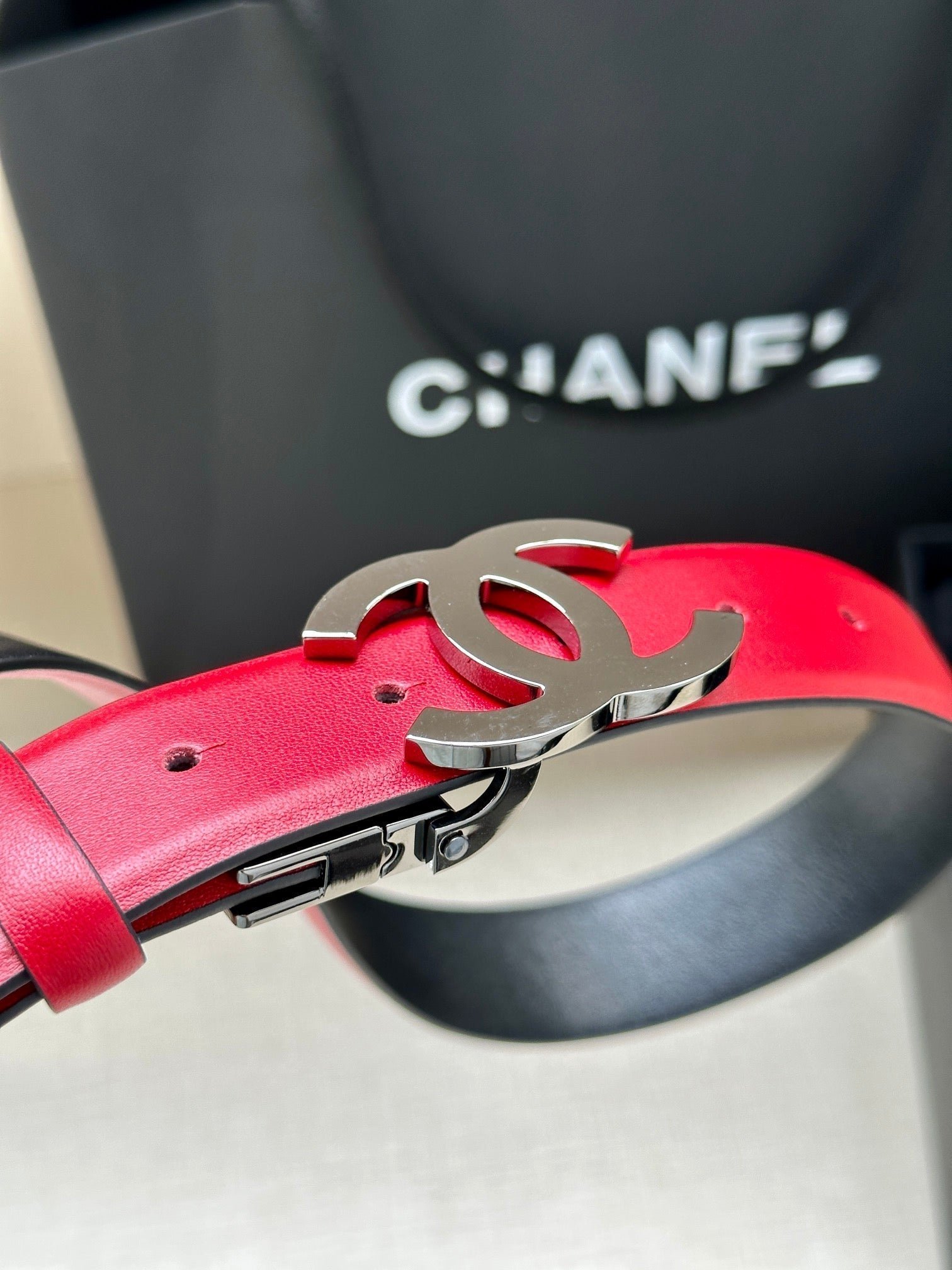 Chanel Red Silver Buckle Belt - Image 4