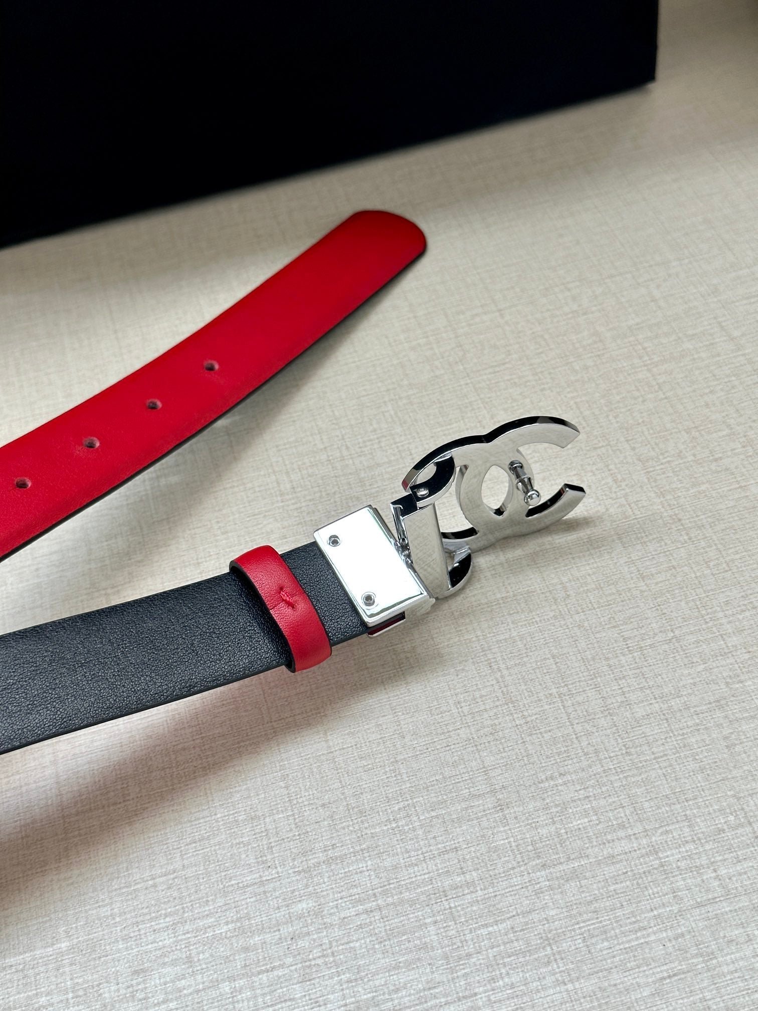 Chanel Red Silver Buckle Belt - Image 3