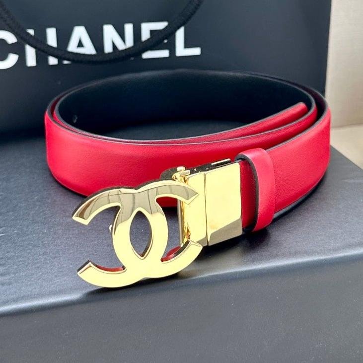 Chanel Red Shiny Gold Belt