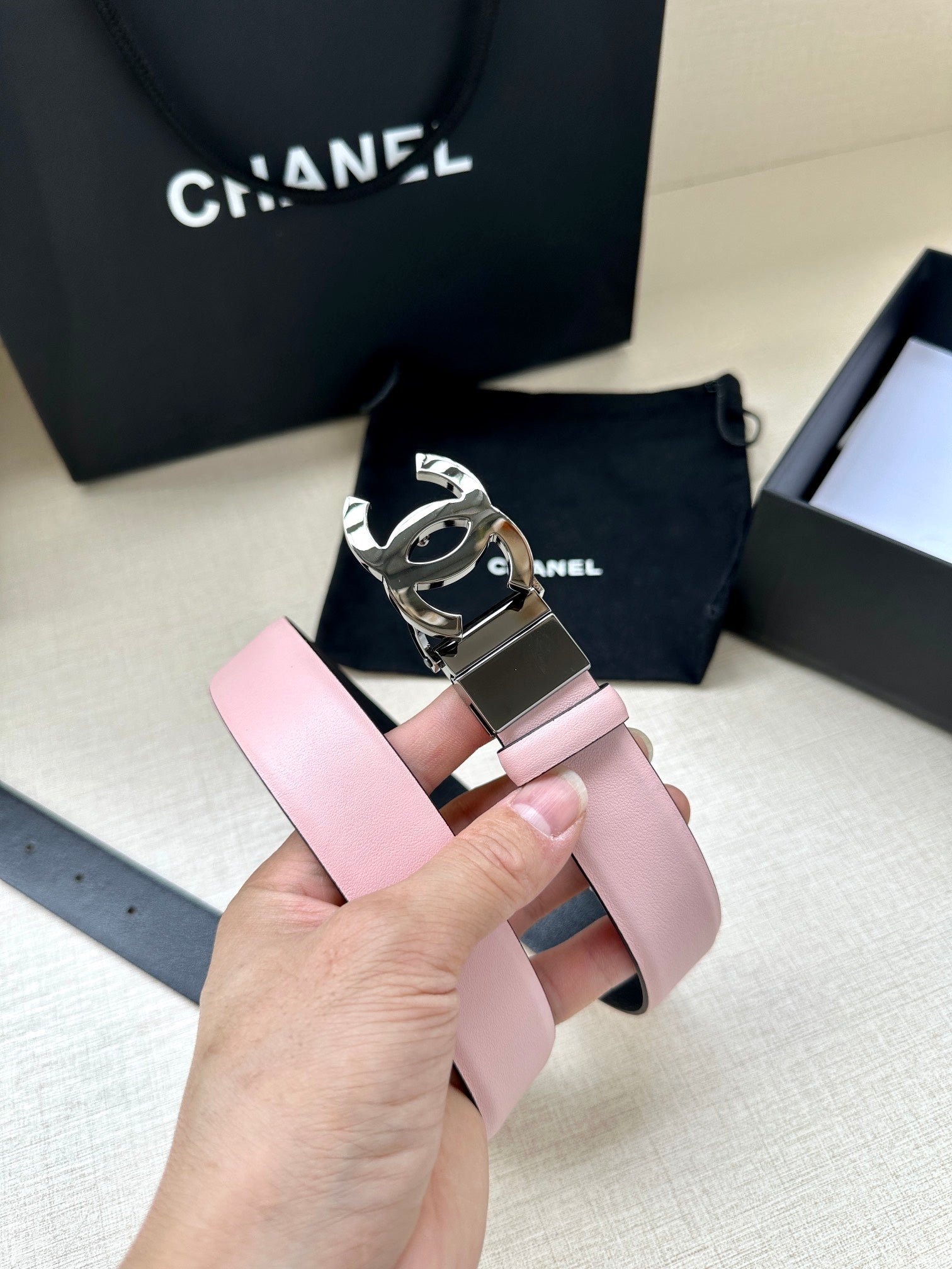 Chanel Pale Pink Silver Belt - Image 3