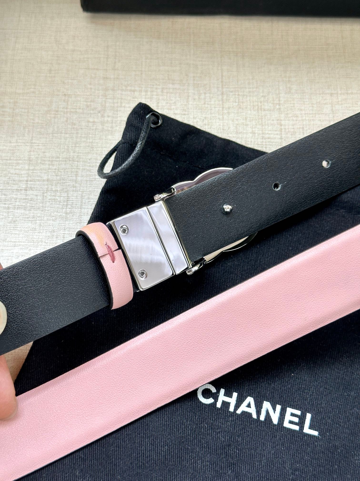 Chanel Pale Pink Silver Belt - Image 6