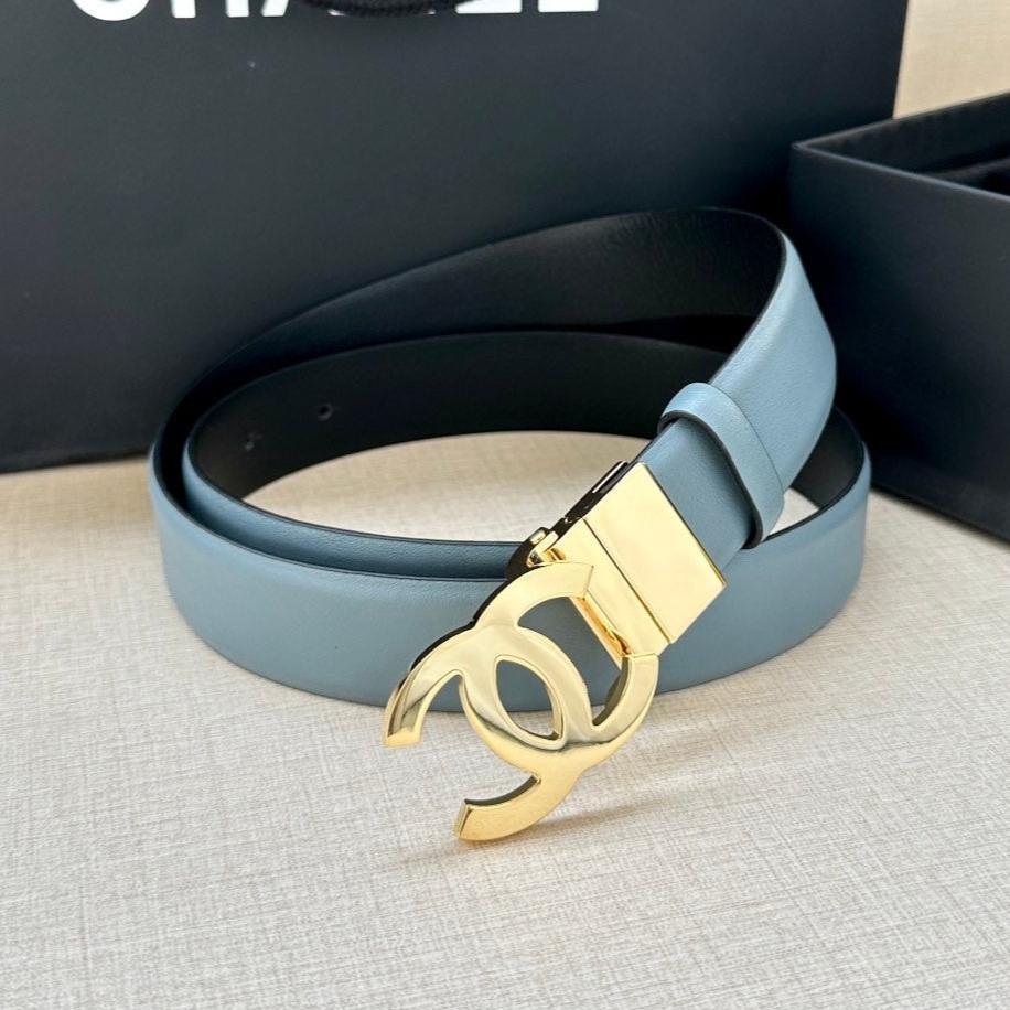 Chanel Dusty Blue Gold Belt