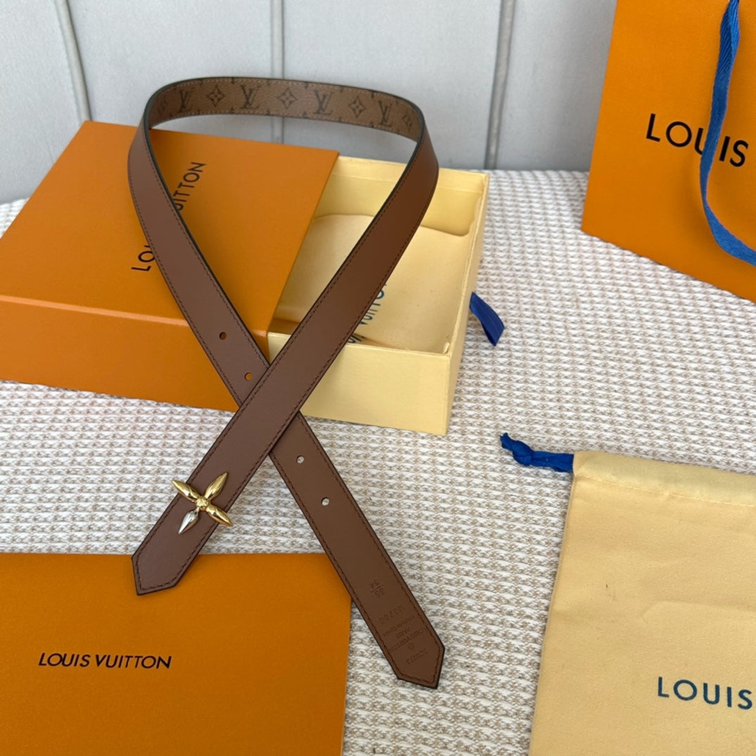 Alternative view of LV FLOWERGRAM 25 MM REVERSIBLE BELT IN BROWN MONOGRAM CALFSKIN GOLD MIX SILVER HARDWARE